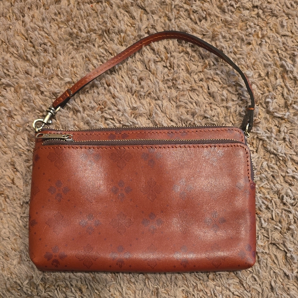 Patricia Nash Floral Brown Leather Wristlet